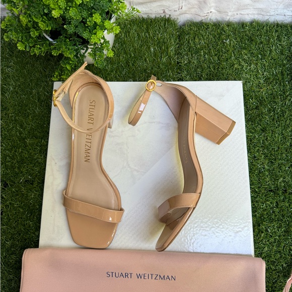 Stuart Weitzman Nearlynude Ankle strap Nude patent leather sandals size 10 women - Picture 10 of 16